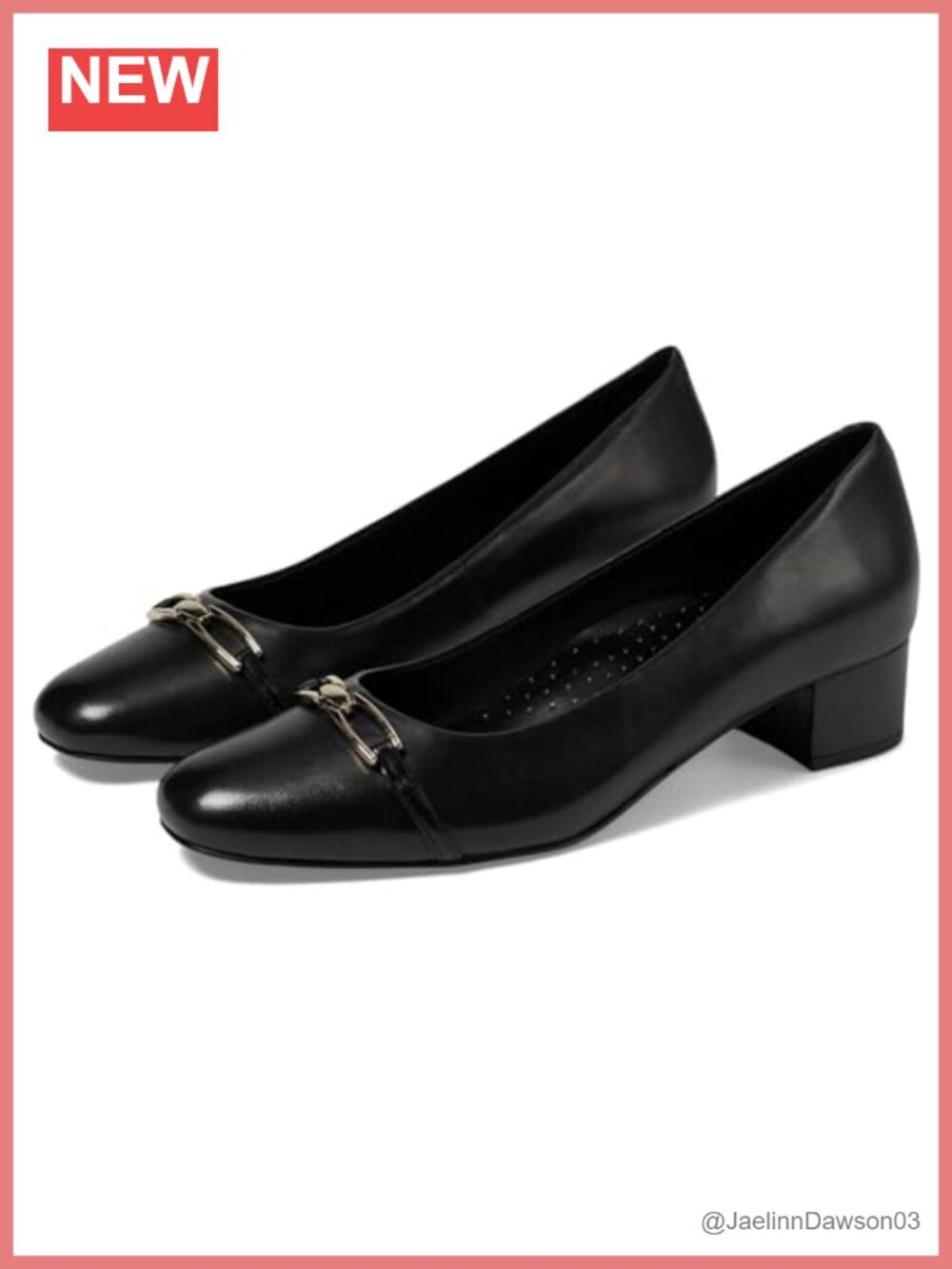 Leather Block Heel Round Toe Pumps Slip-On Arch Support Cushioned
